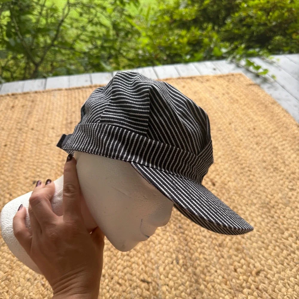 The Polar Express Youth Conductor Hat Hickory Stripe Cotton Train Cap Blue White